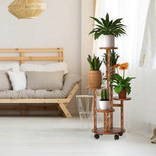 Load image into Gallery viewer, 5-Tier Plant Stand with 4 Detachable Wheels Wooden Plant Pot Rolling Shelf