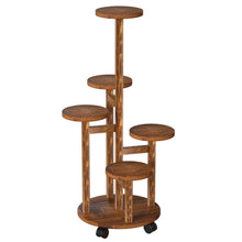 Load image into Gallery viewer, 5-Tier Plant Stand with 4 Detachable Wheels Wooden Plant Pot Rolling Shelf