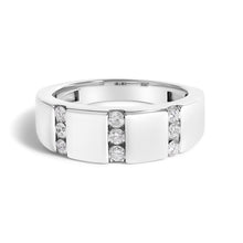 Load image into Gallery viewer, Men's .925 Sterling Silver 1/2 Cttw Diamond Triple Three Stone Row Band Ring (H-I Color, I1-I2 Clarity) - Ring Size 10