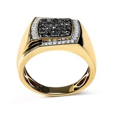 Load image into Gallery viewer, Men's 10K Yellow Gold 1.00 Cttw Cushion Cluster Black and White Diamond Statement Ring (I-J Color, I2-I3 Clarity) - Ring Size 10.5