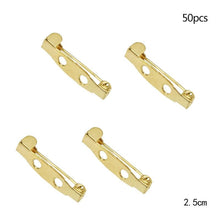Load image into Gallery viewer, 50 Pcs/Lot 15 20 25 30 35 mm 40mm Brooch Clip Base Pin Safety Pin Brooch Set Blank Base For Jewelry Making Supplies Bar Pins Brooch Pin Backs Safety Clasp Gold and Silver Safety Pins