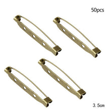 Load image into Gallery viewer, 50 Pcs/Lot 15 20 25 30 35 mm 40mm Brooch Clip Base Pin Safety Pin Brooch Set Blank Base For Jewelry Making Supplies Bar Pins Brooch Pin Backs Safety Clasp Gold and Silver Safety Pins