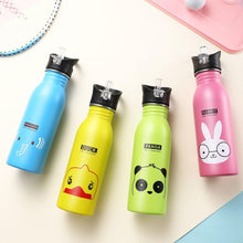 Load image into Gallery viewer, 500ml Cute Baby Water Cup Leak Proof Bottle With Straw Lid Children School Outdoor Drinking Bottle Training Cup Steel Sports Water Bottle Portable Sports Bottle