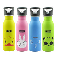 Load image into Gallery viewer, 500ml Cute Baby Water Cup Leak Proof Bottle With Straw Lid Children School Outdoor Drinking Bottle Training Cup Steel Sports Water Bottle Portable Sports Bottle