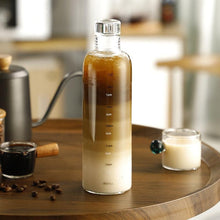 Load image into Gallery viewer, 500ml Glass Water Bottle with Time Marker Transparent Milk Cup Outdoor Sports Portable Leakproof Drink Bottle with Cup Sets Water Bottle Leak-proof Time Scale Print Transparent High Bottle for Office Water Bottle