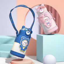 Load image into Gallery viewer, 500ml Stainless Steel Thermal Water Bottle for Children Cute Cartoon Thermos Mug with Straw Leak-Proof Insulated Cup Drinkware Water Bottle for Girls Cute Water Bottles with Straw Portable Leakproof Bear Water Bottle with Adjustable Strap