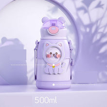 Load image into Gallery viewer, 500ml Stainless Steel Thermal Water Bottle for Children Cute Cartoon Thermos Mug with Straw Leak-Proof Insulated Cup Drinkware Water Bottle for Girls Cute Water Bottles with Straw Portable Leakproof Bear Water Bottle with Adjustable Strap