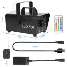 Load image into Gallery viewer, 500W Fog Machine 2000CFM Colorful Smoke Machine with 8-Pieces LEDs 5 Lighting Effects 3-Level Brightness