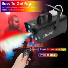 Load image into Gallery viewer, 500W Fog Machine 2000CFM Colorful Smoke Machine with 8-Pieces LEDs 5 Lighting Effects 3-Level Brightness