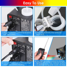 Load image into Gallery viewer, 500W Fog Machine 2000CFM Colorful Smoke Machine with 8-Pieces LEDs 5 Lighting Effects 3-Level Brightness