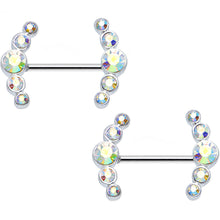 Load image into Gallery viewer, 14G 5/8 Aurora Gem Steel Round Quintent Nipple Barbell Set