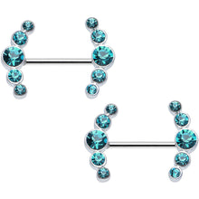 Load image into Gallery viewer, 14G 5/8 Aqua Gem Steel Round Quintet Nipple Shield Set