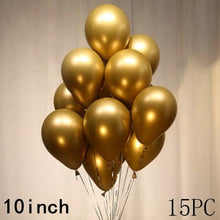 Load image into Gallery viewer, 50/15pcs 10inch Gold Silver Black Metal Latex Confetti Balloons For Wedding Decorations Birthday Party Decorations Bridal Showers Baby Showers