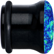 Load image into Gallery viewer, 9/16 Black Acrylic Blue Confetti Party Single Flare Plug
