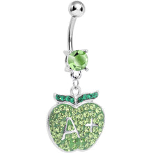 Load image into Gallery viewer, Green Gem Teacher Gets an Apple Dangle Belly Ring