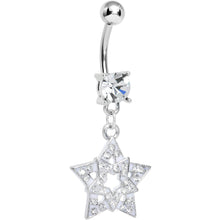 Load image into Gallery viewer, Clear Gem Paved Star Within a Star Dangle Belly Ring