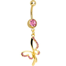 Load image into Gallery viewer, Pink Gem Gold Plated Breathtaking Butterfly Dangle Belly Ring