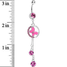 Load image into Gallery viewer, Pink Cubic Zirconia Drops Encircled Butterfly Dangle Belly Ring