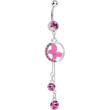 Load image into Gallery viewer, Pink Cubic Zirconia Drops Encircled Butterfly Dangle Belly Ring