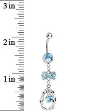 Load image into Gallery viewer, Aqua CZ Drop in a Drop and Sparkling Bow Dangle Belly Ring
