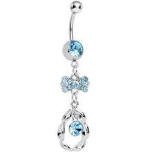 Load image into Gallery viewer, Aqua CZ Drop in a Drop and Sparkling Bow Dangle Belly Ring