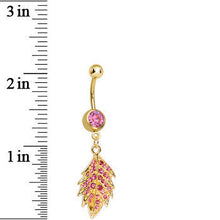 Load image into Gallery viewer, Pink Gem Gold Plated Delicate Drifting Leaf Dangle Belly Ring
