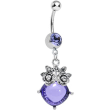 Load image into Gallery viewer, Purple Gem Luminous Orb Victorian Roses Dangle Belly Ring