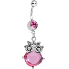 Load image into Gallery viewer, Pink Gem Luminous Orb Victorian Roses Dangle Belly Ring