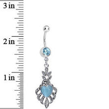 Load image into Gallery viewer, Aqua Gem Royal Blue Heart Dangle Belly Ring