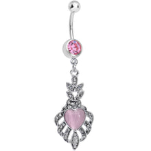 Load image into Gallery viewer, Pink Gem Royal Pink Heart Dangle Belly Ring