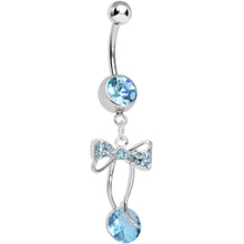 Load image into Gallery viewer, Aqua Cubic Zirconia Drop Sweetness Wrapped in a Bow Dangle Belly Ring