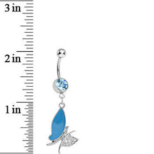Load image into Gallery viewer, Aqua Gem Blue Wing Nonsymmetrical Butterfly Dangle Belly Ring