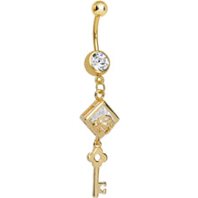Load image into Gallery viewer, Clear Gem Gold Plated Key to My Diary Dangle Belly Ring