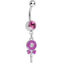 Load image into Gallery viewer, Pink Gem Sweetly Wrapped Pink Lollipop Dangle Belly Ring