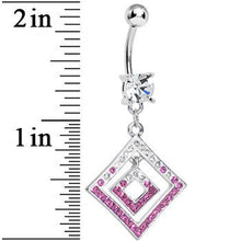 Load image into Gallery viewer, Clear Gem Double Clear and Pink Paved Diamond Dangle Belly Ring