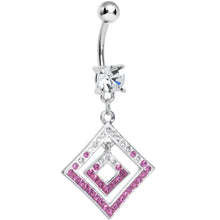 Load image into Gallery viewer, Clear Gem Double Clear and Pink Paved Diamond Dangle Belly Ring