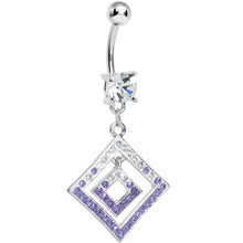 Load image into Gallery viewer, Clear Gem Double Clear and Purple Paved Diamond Dangle Belly Ring