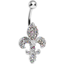 Load image into Gallery viewer, Aurora Gem Paved Fabulous Fleur De Lis Belly Ring