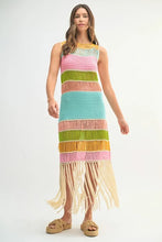 Load image into Gallery viewer, Multi Color Fringed Crochet Knit Dress For Women – Crochet Knit Dress, Fringed Dress, Multi-Color Dress, Bohemian Knit Dress, Festival Dress
