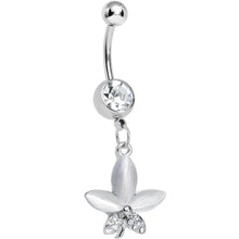Load image into Gallery viewer, Clear Gem Blooming White Pearly Flower Dangle Belly Ring
