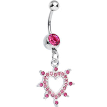 Load image into Gallery viewer, Pink Gem Bursting in Love Paved Heart Dangle Belly Ring