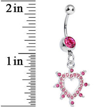 Load image into Gallery viewer, Pink Gem Bursting in Love Paved Heart Dangle Belly Ring