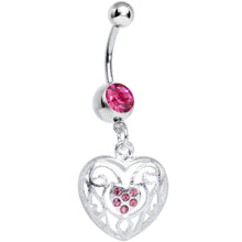 Load image into Gallery viewer, Pink Gem Flattering Hollow Heart Dangle Belly Ring