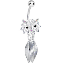 Load image into Gallery viewer, Aurora Gem Gleaming Feathers Surprised Owl Dangle Belly Ring