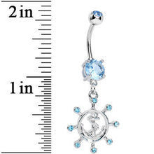 Load image into Gallery viewer, Aqua Gem Sailing in Style Ship Wheel and Anchor Dangle Belly Ring