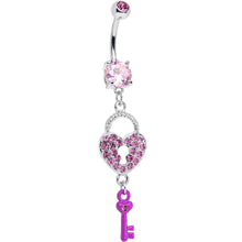 Load image into Gallery viewer, Pink Gem Unlock Your Heart Key Dangle Belly Ring