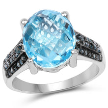 Load image into Gallery viewer, 5.51 Carat Genuine Baby Swiss Blue Topaz and Blue Diamond .925 Sterling Silver Ring
