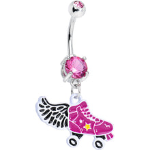 Load image into Gallery viewer, Pink Gem Hot Pink Winged Roller Skate Dangle Belly Ring