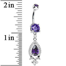Load image into Gallery viewer, Purple Gem Brilliant Budding Fleur De Lis Dangle Belly Ring