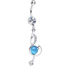 Load image into Gallery viewer, Clear Gem Aqua Bell Musical Note Dangle Belly Ring